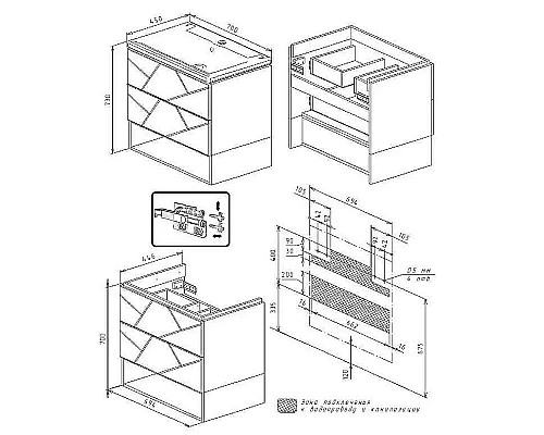 Купить Тумба под раковину Бриклаер Кристалл 70 4627125415951 подвесная Белая в магазине сантехники Santeh-Crystal.ru