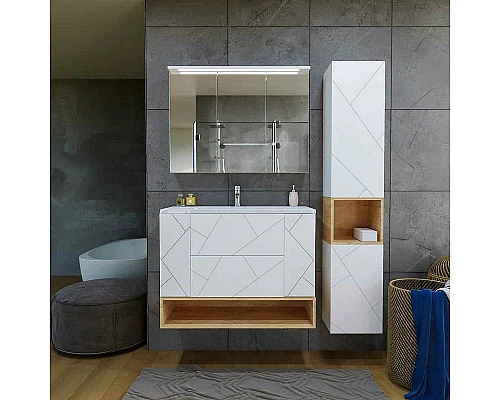 Купить Тумба под раковину Бриклаер Кристалл 100 4627125415920 подвесная Белая в магазине сантехники Santeh-Crystal.ru