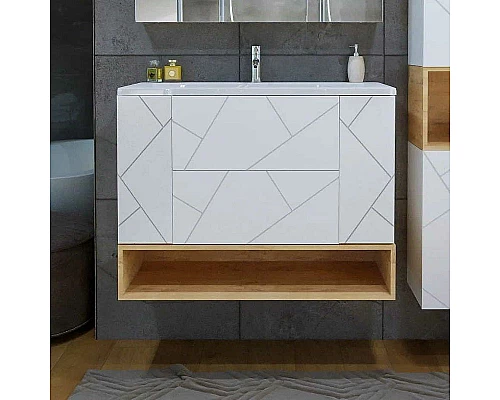 Купить Тумба под раковину Бриклаер Кристалл 100 4627125415920 подвесная Белая в магазине сантехники Santeh-Crystal.ru