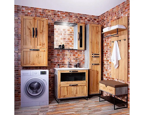 Заказать Подвесной шкаф Бриклаер Лофт 60 4627125414466 с бельевой корзиной Метрополитен грей в магазине сантехники Santeh-Crystal.ru