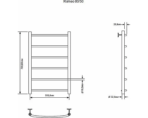 Приобрести Электрический полотенцесушитель Aquanet Romeo 80х50 R 281987 Хром в магазине сантехники Santeh-Crystal.ru