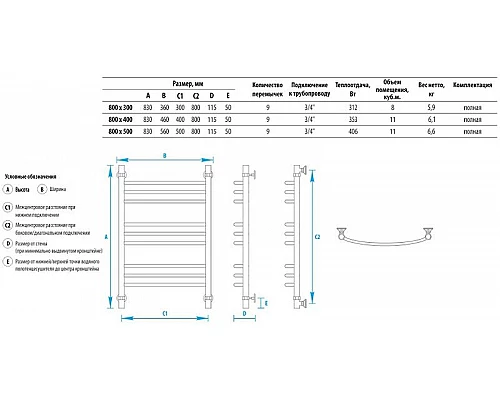 Заказать Водяной полотенцесушитель Energy Prestige 800x400 EWTR0PRES0804000000 Хром в магазине сантехники Santeh-Crystal.ru