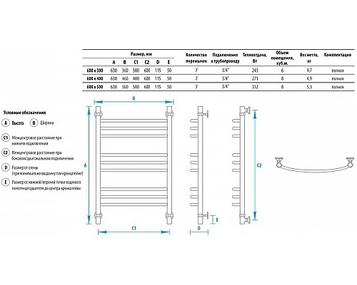Приобрести Водяной полотенцесушитель Energy Prestige 600x500 EWTR0PRES0605000000 Хром в магазине сантехники Santeh-Crystal.ru
