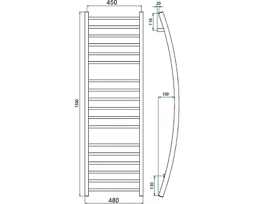 Приобрести Водяной полотенцесушитель Grota Primo 480х1500 Хром в магазине сантехники Santeh-Crystal.ru