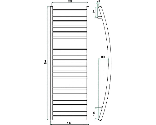 Купить Водяной полотенцесушитель Grota Primo 530х1500 Хром в магазине сантехники Santeh-Crystal.ru