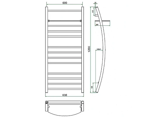 Заказать Водяной полотенцесушитель Grota Vela 630х1200 Хром в магазине сантехники Santeh-Crystal.ru