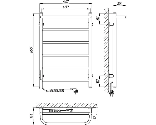 Купить Электрический полотенцесушитель Laris Прайм ЧК П6 400x600 L 75201059 Белый муар в магазине сантехники Santeh-Crystal.ru