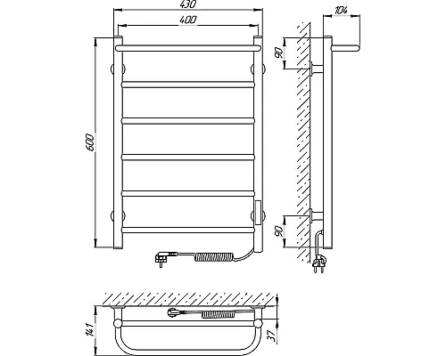 Приобрести Электрический полотенцесушитель Laris Прайм ЧК П6 400x600 R 75201060 Белый муар в магазине сантехники Santeh-Crystal.ru