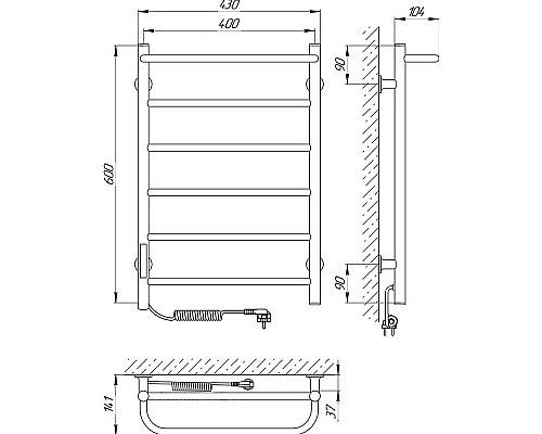 Приобрести Электрический полотенцесушитель Laris Прайм ЧКЧ П6 400x600 L 73207592 Черный муар в магазине сантехники Santeh-Crystal.ru