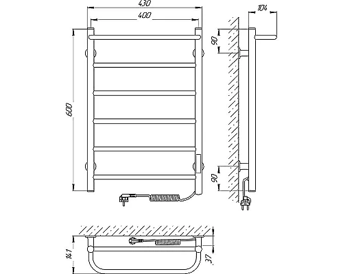 Приобрести Электрический полотенцесушитель Laris Прайм ЧКЧ П6 400x600 R 73207593 Черный муар в магазине сантехники Santeh-Crystal.ru