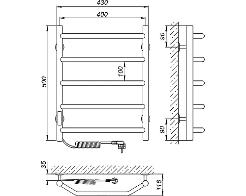 Купить Электрический полотенцесушитель Laris Виктория П5 400x500 L 73207636 Хром в магазине сантехники Santeh-Crystal.ru