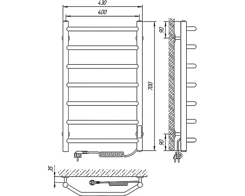 Купить Электрический полотенцесушитель Laris Виктория П7 400x700 R 73207639 Хром в магазине сантехники Santeh-Crystal.ru