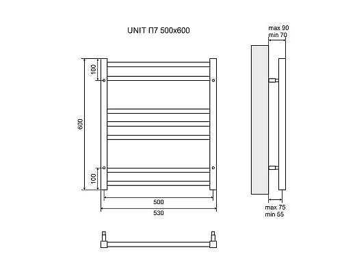 Купить Водяной полотенцесушитель Lemark Unit П7 50х60 LM45607BL Черный в магазине сантехники Santeh-Crystal.ru