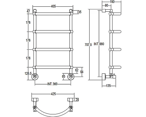 Купить Водяной полотенцесушитель Margaroli Luna 432-4 4323704OBN Бронза в магазине сантехники Santeh-Crystal.ru