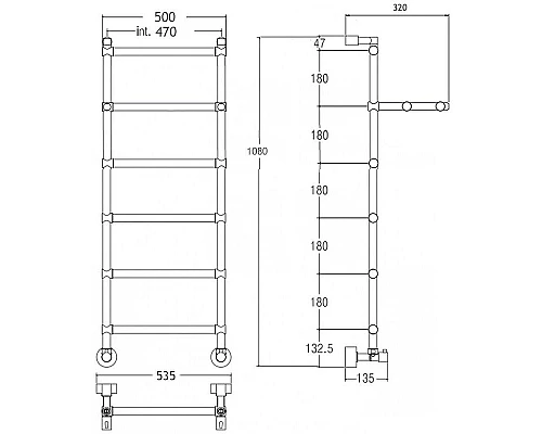 Заказать Водяной полотенцесушитель Margaroli Sole 442-6 4424706CRP с полкой Хром в магазине сантехники Santeh-Crystal.ru