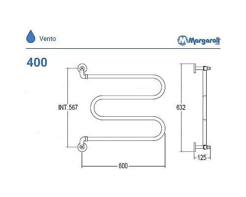 Купить Водяной полотенцесушитель Margaroli Vento 400CR Хром в магазине сантехники Santeh-Crystal.ru