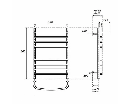 Заказать Водяной полотенцесушитель Point Альфа PN05156SP П7 500x600 с полкой Хром в магазине сантехники Santeh-Crystal.ru