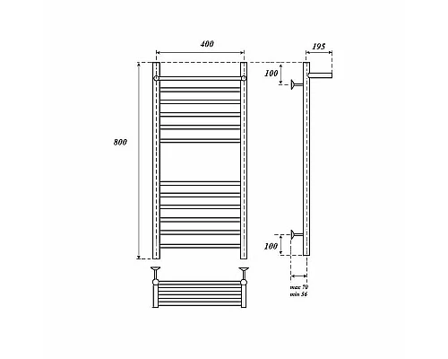 Приобрести Водяной полотенцесушитель Point Аврора Премиум PN10148SP П11 400x800 с полкой Хром в магазине сантехники Santeh-Crystal.ru