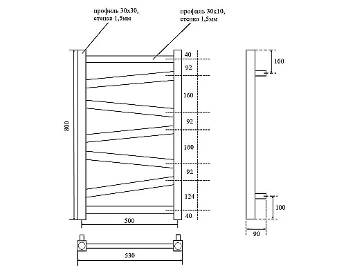 Приобрести Водяной полотенцесушитель Point Феникс PN15158B П7 500x800 Черный в магазине сантехники Santeh-Crystal.ru
