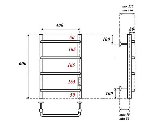Заказать Электрический полотенцесушитель Point Ника PN08846W П4 400x600 диммер справа Белый в магазине сантехники Santeh-Crystal.ru