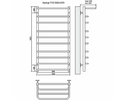 Приобрести Водяной полотенцесушитель Terminus Арктур П10 500х1031 4620768886584 с полкой Хром в магазине сантехники Santeh-Crystal.ru