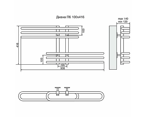 Заказать Водяной полотенцесушитель Terminus Диана П6 100x416 4620768886447 Хром в магазине сантехники Santeh-Crystal.ru
