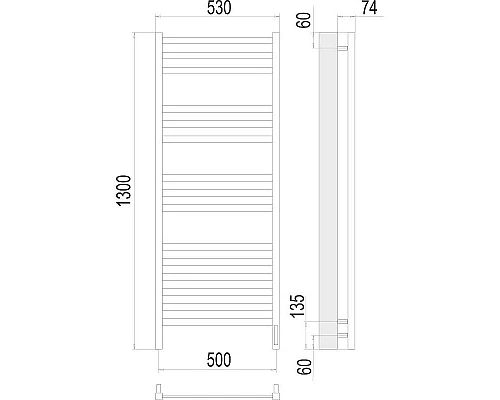 Купить Электрический полотенцесушитель Terminus Енисей П15 500x1300 R 4670078526274 Хром в магазине сантехники Santeh-Crystal.ru