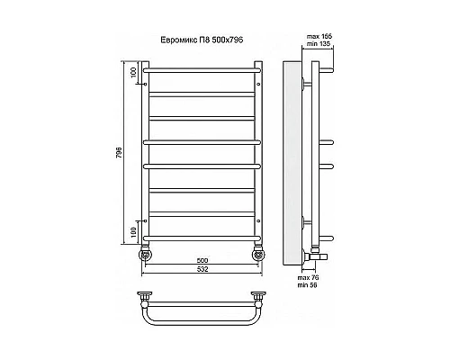 Заказать Водяной полотенцесушитель Terminus Евромикс П8 500x796 4670030723123 Хром в магазине сантехники Santeh-Crystal.ru