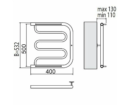 Заказать Водяной полотенцесушитель Terminus Фокстрот 500x400 4620768881275 с полкой Хром в магазине сантехники Santeh-Crystal.ru