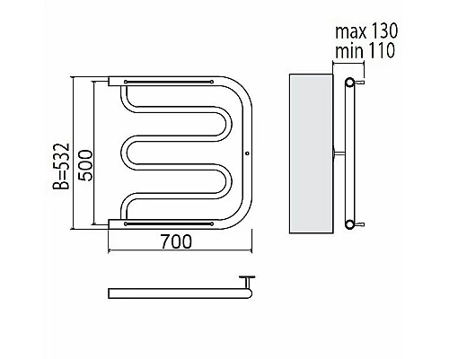 Купить Водяной полотенцесушитель Terminus Фокстрот 500x700 4620768881305 с полкой Хром в магазине сантехники Santeh-Crystal.ru