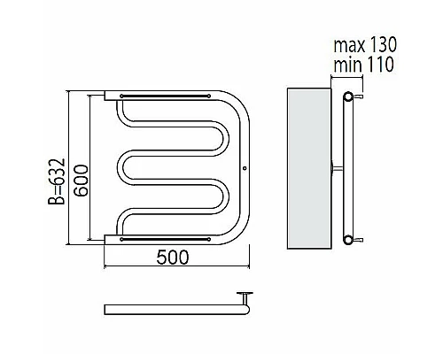Купить Водяной полотенцесушитель Terminus Фокстрот 600x500 4620768881336 с полкой Хром в магазине сантехники Santeh-Crystal.ru
