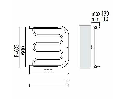 Купить Водяной полотенцесушитель Terminus Фокстрот 600x600 4620768880919 с полкой Хром в магазине сантехники Santeh-Crystal.ru