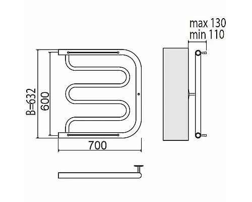 Приобрести Водяной полотенцесушитель Terminus Фокстрот 600x700 4620768881343 с полкой Хром в магазине сантехники Santeh-Crystal.ru