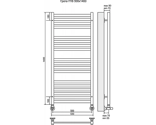 Заказать Водяной полотенцесушитель Terminus Грета П18 500x1400 4620768884696 Хром в магазине сантехники Santeh-Crystal.ru