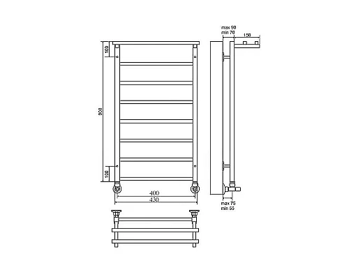 Заказать Водяной полотенцесушитель Terminus Контур П8 400х900 4660059582481 с полкой Хром в магазине сантехники Santeh-Crystal.ru