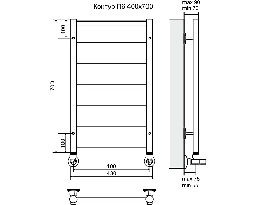 Приобрести Водяной полотенцесушитель Terminus Контур П6 400x700 4660059582436 Хром в магазине сантехники Santeh-Crystal.ru