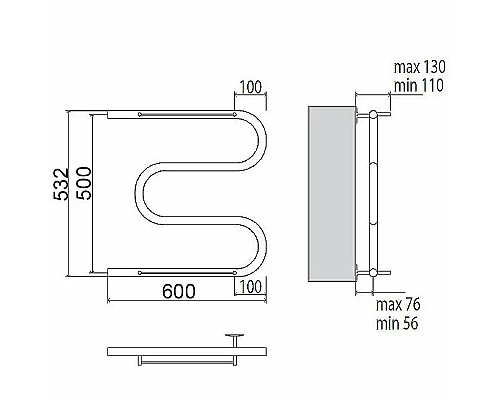 Заказать Водяной полотенцесушитель Terminus М-образный 500x600 4620768880346 с полкой Хром в магазине сантехники Santeh-Crystal.ru