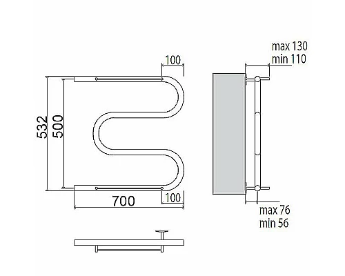 Заказать Водяной полотенцесушитель Terminus М-образный 500x700 4620768880353 с полкой Хром в магазине сантехники Santeh-Crystal.ru