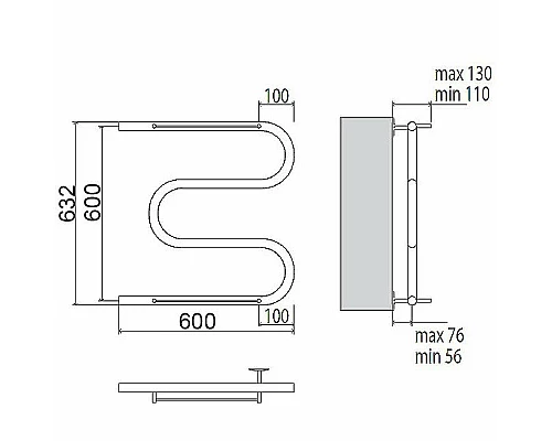 Купить Водяной полотенцесушитель Terminus М-образный 600x600 4620768880438 с полкой Хром в магазине сантехники Santeh-Crystal.ru