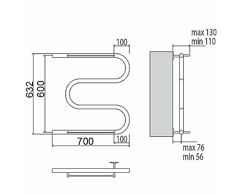 Приобрести Водяной полотенцесушитель Terminus М-образный 600x700 4620768880568 с полкой Хром в магазине сантехники Santeh-Crystal.ru