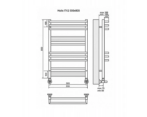 Приобрести Водяной полотенцесушитель Terminus Нойс П12 500x800 4630080268401 Хром в магазине сантехники Santeh-Crystal.ru
