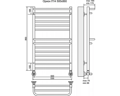 Заказать Водяной полотенцесушитель Terminus Орион П14 500x860 4620768888588 Хром в магазине сантехники Santeh-Crystal.ru