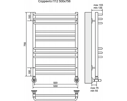 Купить Водяной полотенцесушитель Terminus Соренто П12 500x756 4620768882326 Хром в магазине сантехники Santeh-Crystal.ru