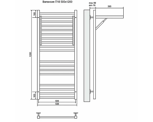 Приобрести Водяной полотенцесушитель Terminus Валенсия люкс П18 500x1200 4620768884573 с полкой Хром в магазине сантехники Santeh-Crystal.ru