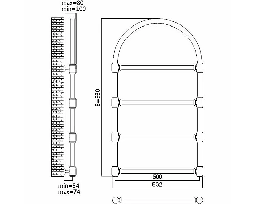 Приобрести Водяной полотенцесушитель Terminus Версаль П4 500x930 4620768885044 Хром в магазине сантехники Santeh-Crystal.ru