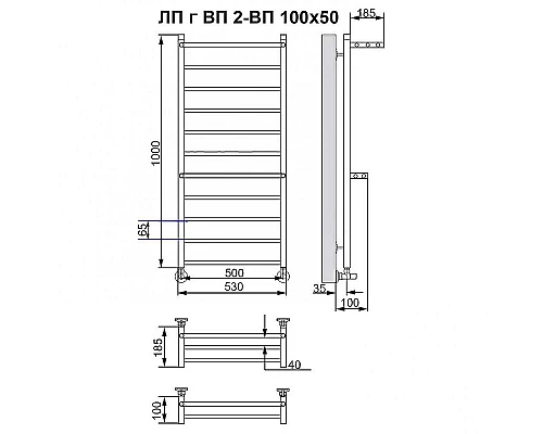 Купить Водяной полотенцесушитель Ника Classic ЛП (Г) ВП 100/50 (2-ВП) с полкой Хром в магазине сантехники Santeh-Crystal.ru