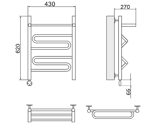 Купить Электрический полотенцесушитель Ника Curve ЛZ ВП 60/40 с полкой Хром в магазине сантехники Santeh-Crystal.ru