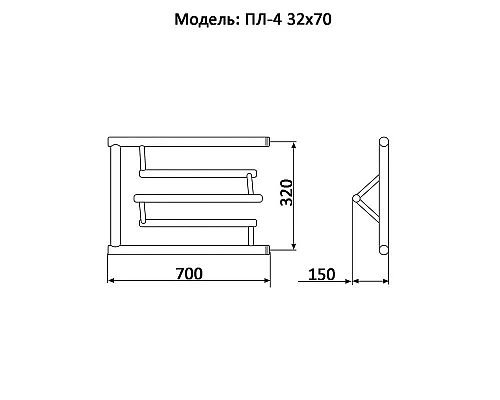 Заказать Водяной полотенцесушитель Ника Econ ПЛ-4 32/70 с полкой Хром в магазине сантехники Santeh-Crystal.ru