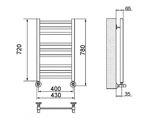 Заказать Водяной полотенцесушитель Ника Modern ЛМ 5 80x40 с вентилями Хром 9 перекладин в магазине сантехники Santeh-Crystal.ru