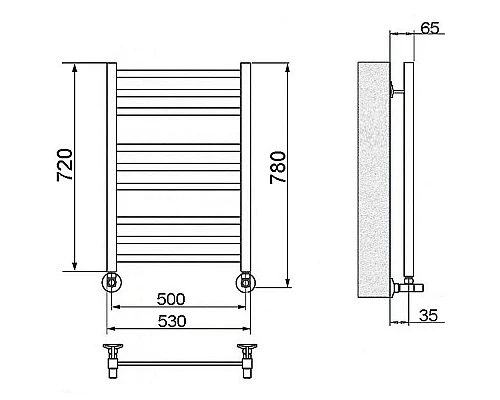 Заказать Водяной полотенцесушитель Ника Modern ЛМ 5 80x50 с вентилями Хром 9 перекладин в магазине сантехники Santeh-Crystal.ru